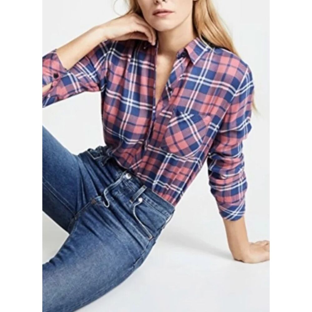 Rails Hunter Rust Indigo White Plaid Shirt XXS NWOT